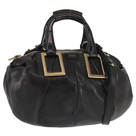 Chloé Borsa a mano in pelle Chloe Etel 2 in 1 Nero Oro Auth BA6272
