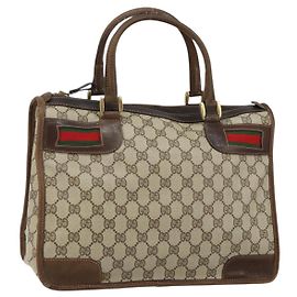 Borsa a mano GUCCI GG Supreme Web Sherry Line PVC Beige Oro Rosso Auth BA6243