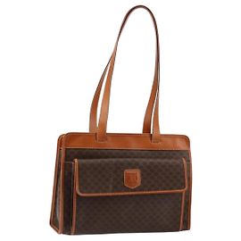 Céline CELINE Macadam Canvas Tote Bag aus PVC-Leder in Braun-Gold Auth ep11322