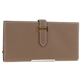 Hermès HERMES Beansufla Geldbörse Leder Beige Gold Auth 139050M