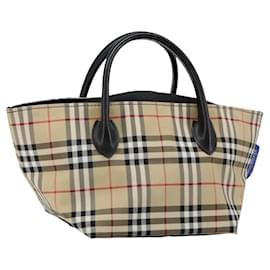 Autre Marque Borsa a mano in nylon beige con motivo Nova Check di Burberrys, etichetta blu, argento autentico kk557