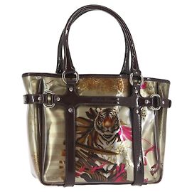 Borsa a mano in vinile marrone con motivo animale Salvatore Ferragamo Auth 144645