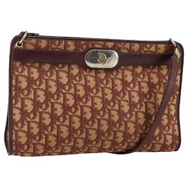 Borsa a Spalla in Tela Trotter Christian Dior Rossa Oro Auth 143135