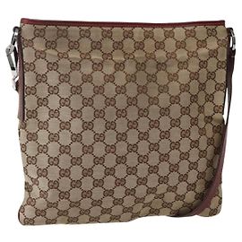 Borsa a Spalla GG Canvas Gucci Beige Argento 113013 Auth 143267