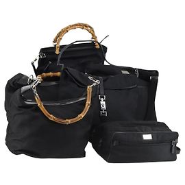 Borsa a Spalla Gucci Bamboo Jackie Nylon 6Set Nera Auth bs29393