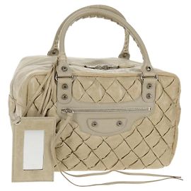 BALENCIAGA La Borsa Matelassé in Pelle Beige Argento 168031 Auth 142293V