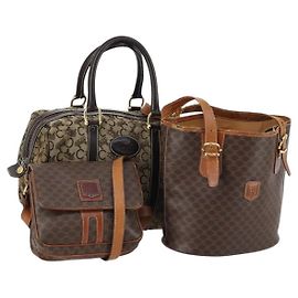 Céline Borsa a tracolla CELINE C Macadam Canvas PVC Leather 3 Set Brown Gold Auth 142449
