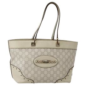 Borsa tote in tela Guccissima GG in pelle bianca e oro 145993 Auth 144130