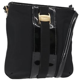 Borsa a Spalla Vala in Nylon Smaltato Nero Auth BA6793 di Salvatore Ferragamo