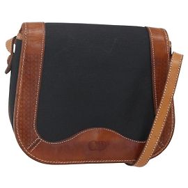 Christian Dior Shoulder Bag Nylon Leather Black Brown gold Auth ep11933