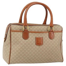 Céline CELINE Macadam Canvas Handtasche aus PVC-Leder Beige Gold Auth 152189