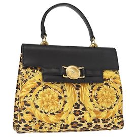 Borsa a mano Gianni Versace in pelle PVC gialla e nera Auth BA7502