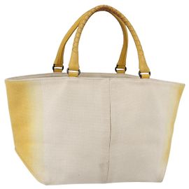 Autre Marque Bottega Veneta Tote Bag aus Canvas und Leder in Gelb Auth bs30596