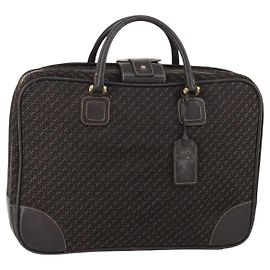 LOEWE Trunk Lona Cuero Marrón Oscuro Oro Auth 146599