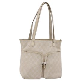 Borsa Tote GG in Tela Gucci Beige Argento 002 1076 2684 Auth 150426