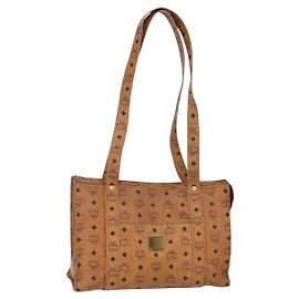 Borsa tote MCM Logogram Vicetos in pelle PVC marrone e oro Auth 150113