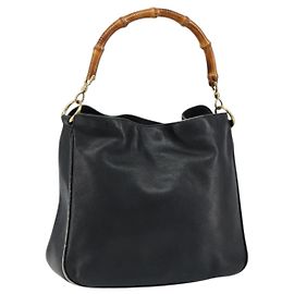 Borsa a Mano in Pelle Gucci Bamboo Nera Oro 001 0166 1638 Auth 152010
