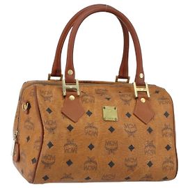 Borsa MCM Logogram Vicetos in pelle PVC marrone e oro Auth gh1240