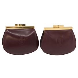 Monedero de cuero Cartier Must Line 2 piezas Burdeos Oro Auth BA8475