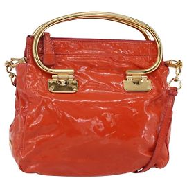Borsa Miu Miu Smalto 2 vie Arancione Oro Auth 152738