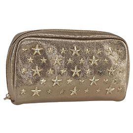 Jimmy Choo Studs Pouch aus Leder Gold Auth BA8467