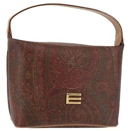 ETRO Paisley Hand Bag PVC Leather Brown Gold Auth am9050