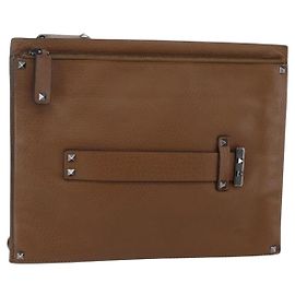 VALENTINO Borsa Clutch in Pelle Marrone Argento Autentica bs29681
