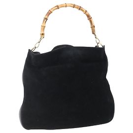 Borsa a Spalla Gucci in Pelle Scamosciata Nera e Oro Bamboo 001 1014 1577 Auth ep11269