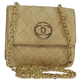 CHANEL Borsa a Spalla Matelassé in Pelle di Agnello Beige Oro CC Auth 149120