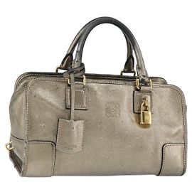 LOEWE Anagram Americana 28 Borsa a Mano Pelle Oro Auth 147012