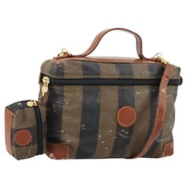 Borsa a mano in tela Pecan FENDI PVC 2 in 1 Nero Marrone Auth th6378