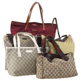 Borsa Sherry Line in tela GG Gucci, PVC nylon, 5 pezzi, rosso beige, autentica bs30286