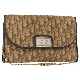 Borsa a spalla in tela Trotter Christian Dior marrone oro Auth bs31184