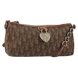 Sac à chaîne romantique en toile Trotter Christian Dior PVC marron argent authentique 150521