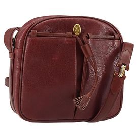 Cartier Borsa a spalla Must Line in pelle bordeaux e oro Auth bs29989
