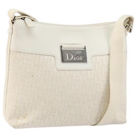 Borsa a Spalla in Tela Trotter Christian Dior Bianco Oro Auth ep11056