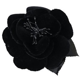 Broche CHANEL Veludo Preto CC Auth BA7736