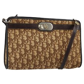 Borsa a Spalla in Tela Trotter Christian Dior Marrone Oro Auth BA6578