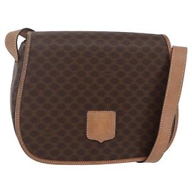 Céline Borsa a Spalla in Tela Macadam CELINE in Pelle PVC Marrone Oro Auth BA7049