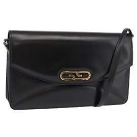 Gucci Borsa a Spalla in Pelle Vintage Nera e Dorata Auth 146810