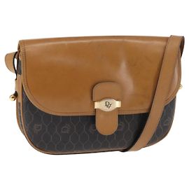 Bolso de hombro de lona de panal Christian Dior PVC negro marrón oro Auth 146582