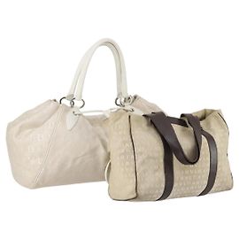 Bulgari Borsa a mano BVLGARI Logo Mania in tela 2 pezzi Beige Marrone Auth bs29563