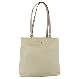 Bolso Tote PRADA Nylon Marfil Oro Auth 147996