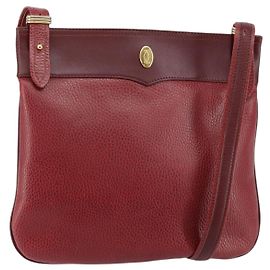 Cartier Bolso de hombro Must Line de cuero burdeos dorado Auth BA7016