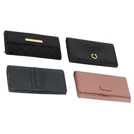 GUCCI Micro GG Lona GG Lona Cartera Cuero 4Set Rosa Negro Auth 140007