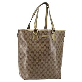 Borsa Tote GG Cristal GUCCI in tela rivestita beige oro 189896 Auth BA7129