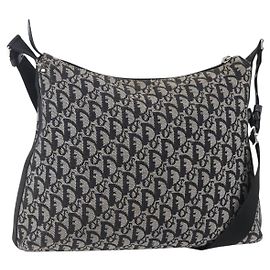 Borsa a Spalla in Tela Trotter Christian Dior Nera Argento Auth bs30270