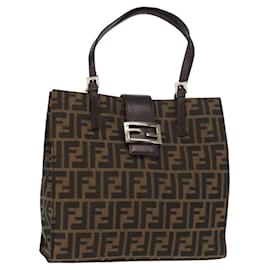 FENDI Borsa Tote Mamma Baguette in Tela Zucca Nera Argento Marrone Auth 145493