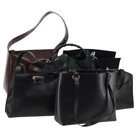 Borsa a Spalla GUCCI in Nylon Pelle Smaltata 5Set Nero Marrone Kaki Auth bs29701