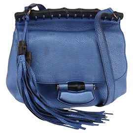 Borsa a Spalla in Pelle Gucci Bamboo Blu 0525040 347101 Auth 144873